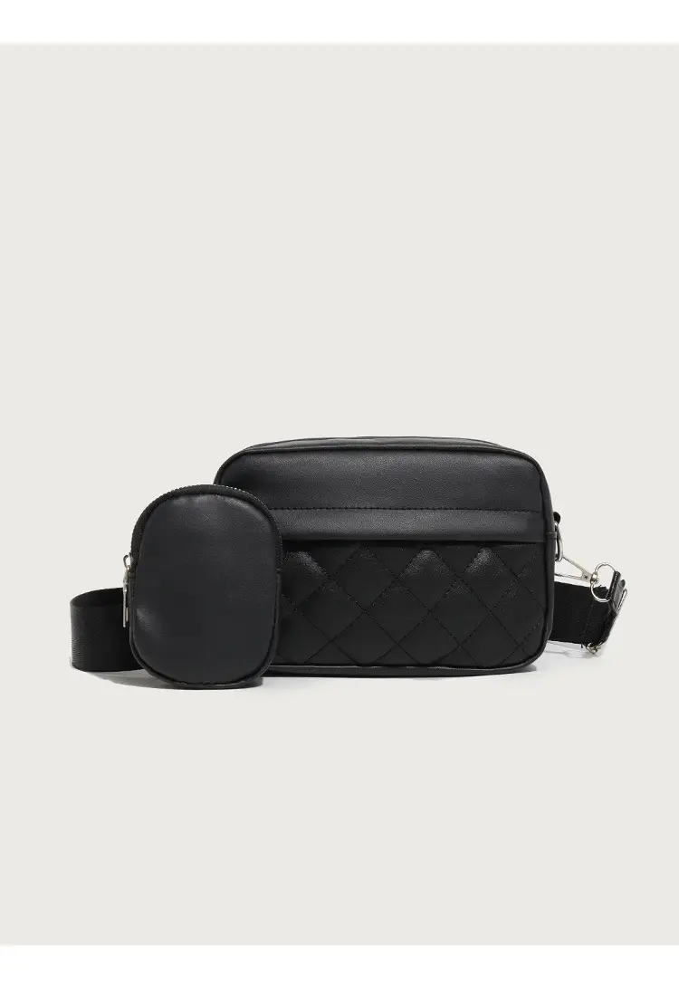 Black Quilted Women's Shoulder Messenger Bag — feature 15