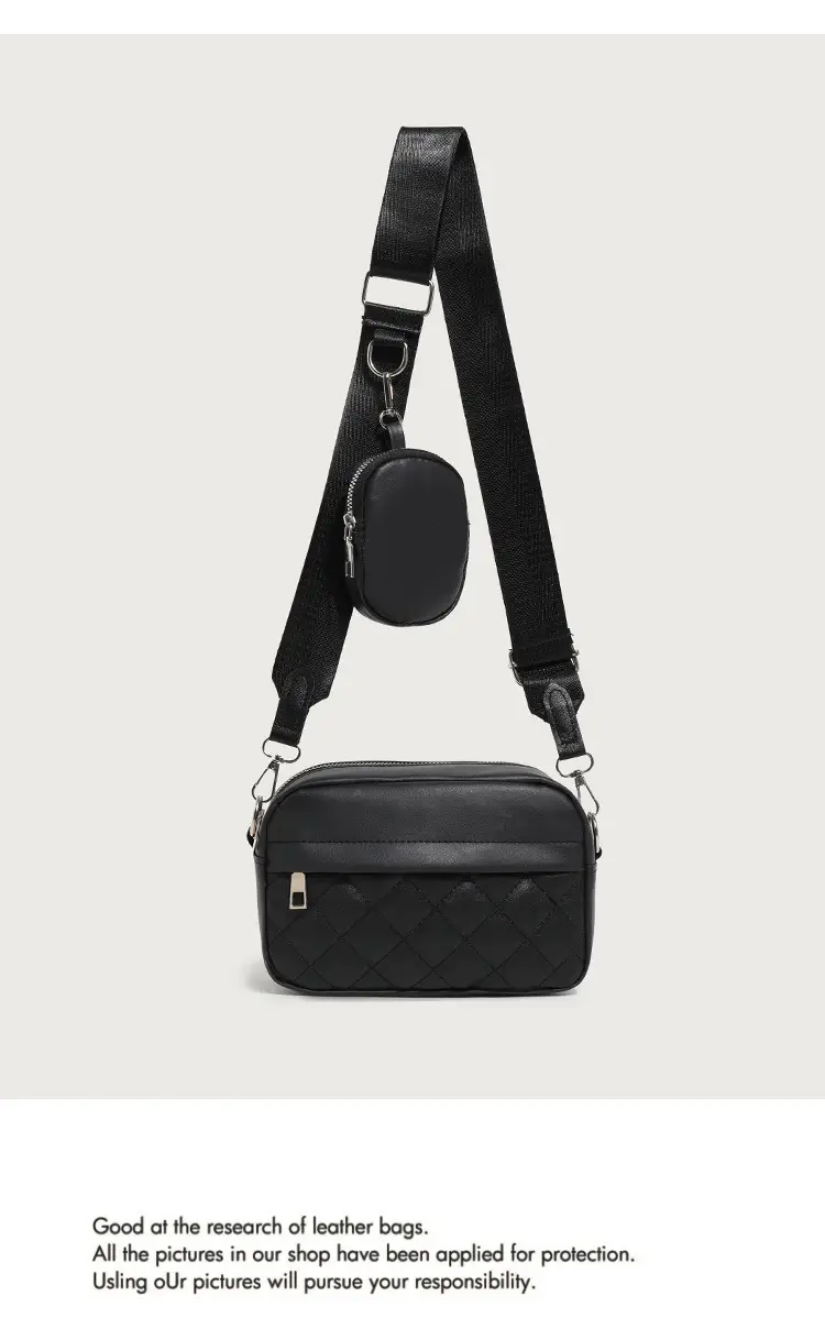 Black Quilted Women's Shoulder Messenger Bag — feature 4
