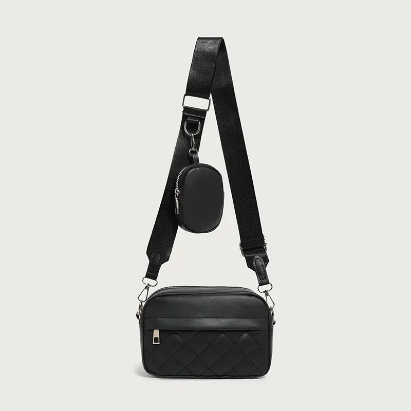 Black Quilted Women's Shoulder Messenger Bag - Image 2