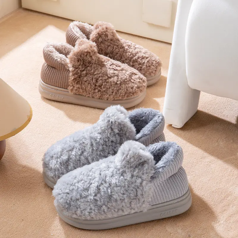 New Style Bag-heel Cotton Slippers Men's Thick Bottom Dung-feeling Non-slip fleece-lined Warm High-top Snow Boots for Winter Outer Wear - Image 4