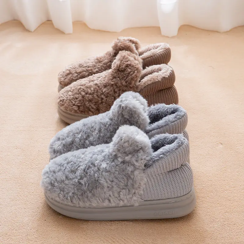 New Style Bag-heel Cotton Slippers Men's Thick Bottom Dung-feeling Non-slip fleece-lined Warm High-top Snow Boots for Winter Outer Wear - Image 5