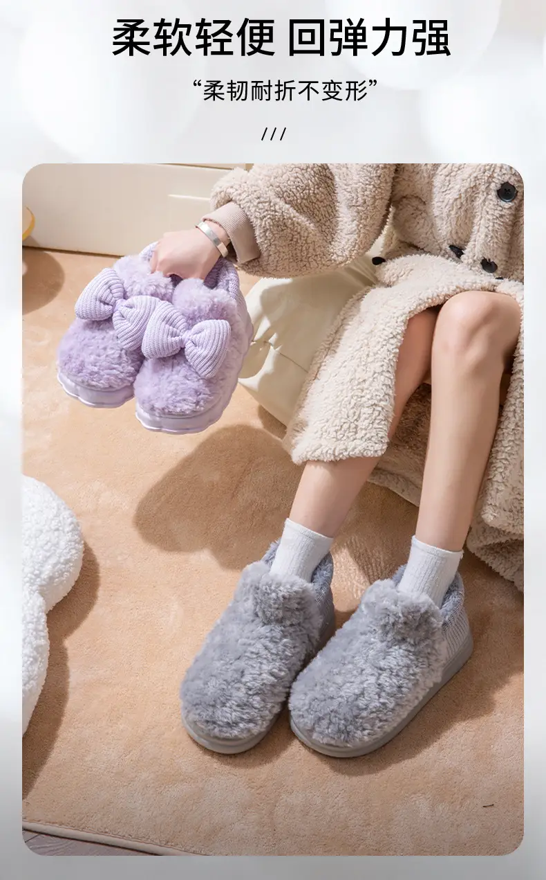 New Style Bag-heel Cotton Slippers Men's Thick Bottom Dung-feeling Non-slip fleece-lined Warm High-top Snow Boots for Winter Outer Wear — feature 5