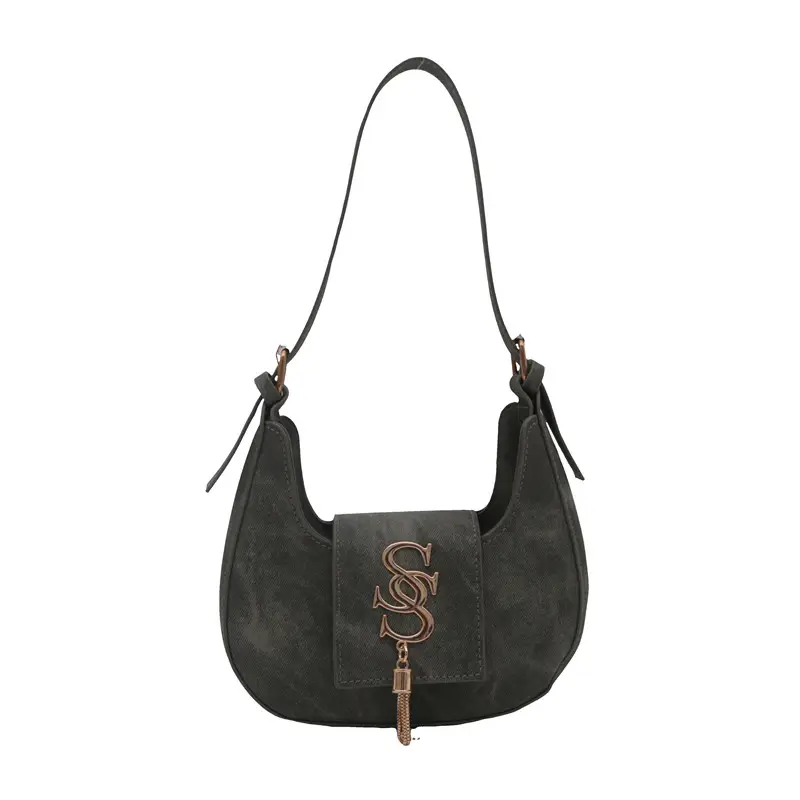 Retro Elegant Crescent Bag Grey Shoulder Bag Winter Luxury - Image 11