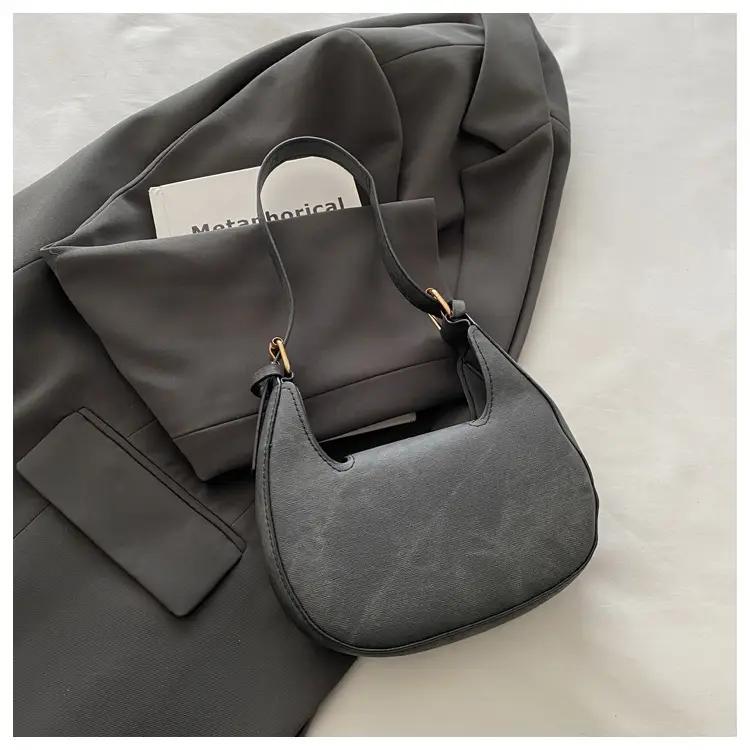 Retro Elegant Crescent Bag Grey Shoulder Bag Winter Luxury — feature 11