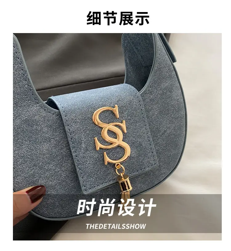Retro Elegant Crescent Bag Grey Shoulder Bag Winter Luxury — feature 3