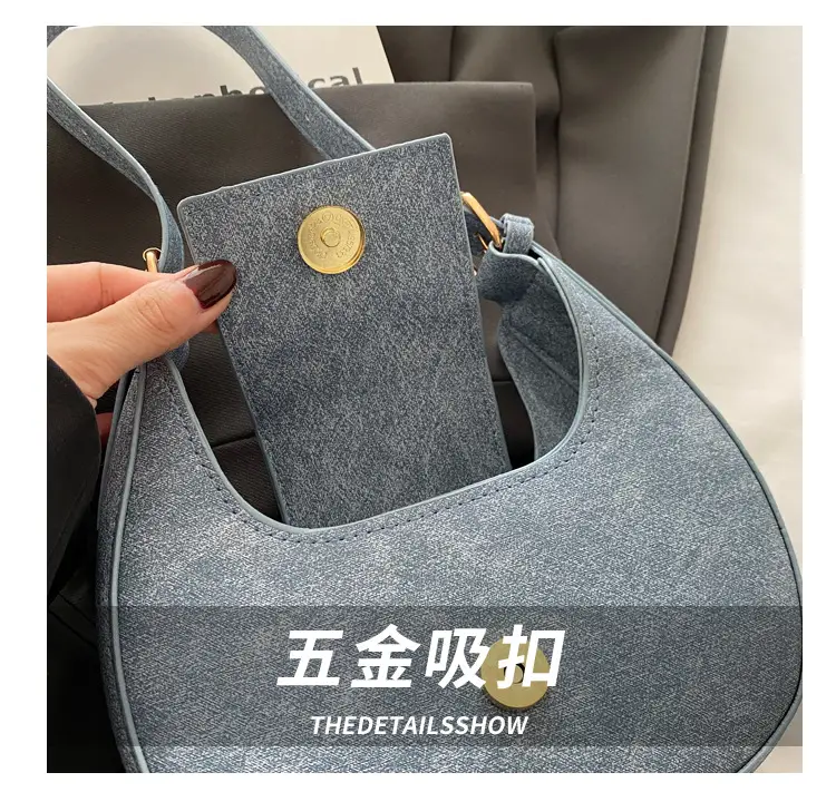 Retro Elegant Crescent Bag Grey Shoulder Bag Winter Luxury — feature 4