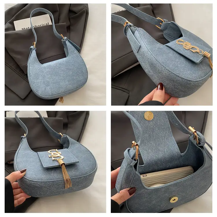Retro Elegant Crescent Bag Grey Shoulder Bag Winter Luxury — feature 8