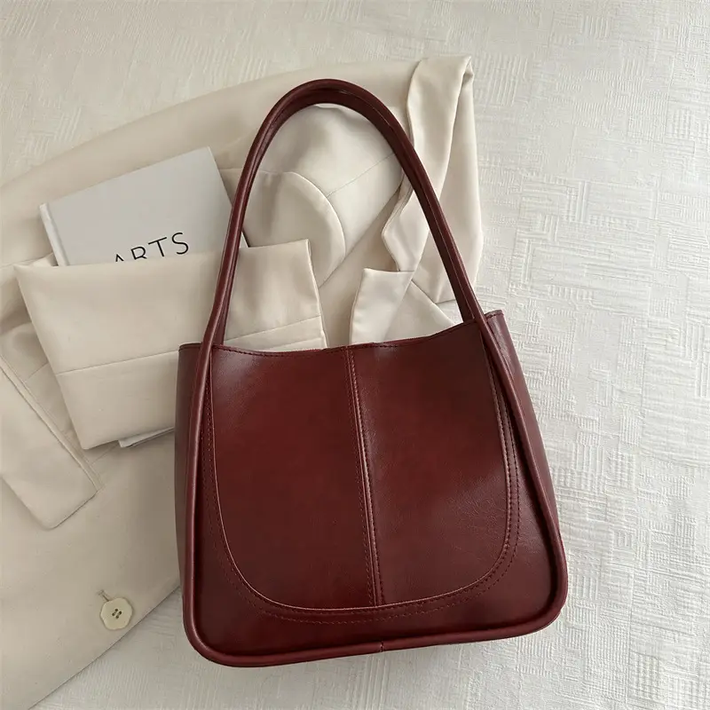 Vintage Maroon Textile Shoulder Bag for Women 2023 - Image 4