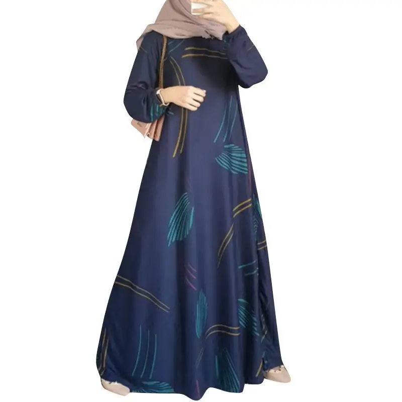 In-Stock Cross-Border New Style Printed Malay Dress with Full Sleeves and Round Neck, Long Gown, Factory Wholesale — feature 4