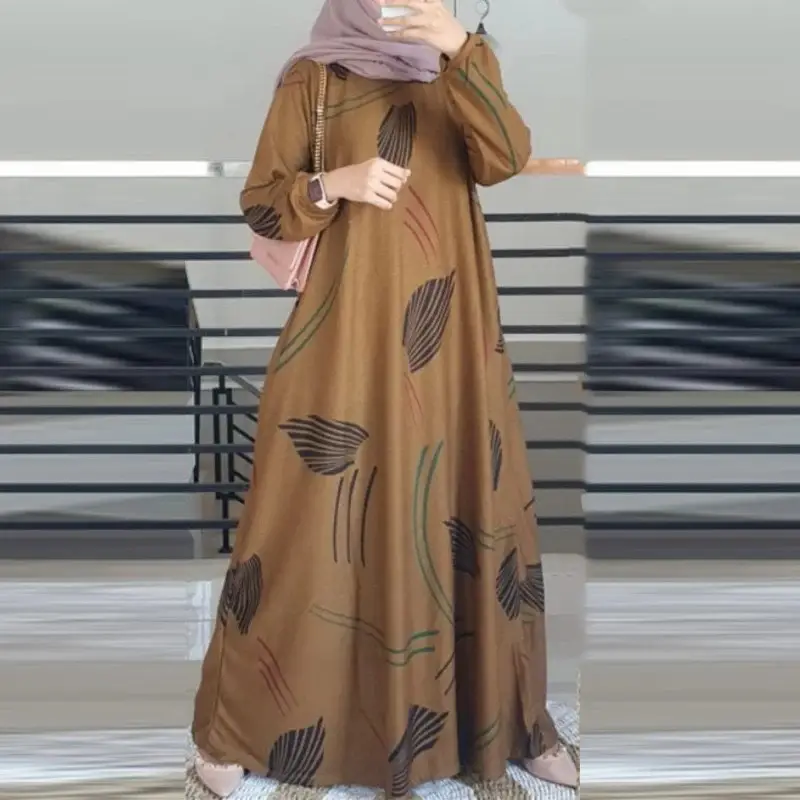 In-Stock Cross-Border New Style Printed Malay Dress with Full Sleeves and Round Neck, Long Gown, Factory Wholesale — feature 8