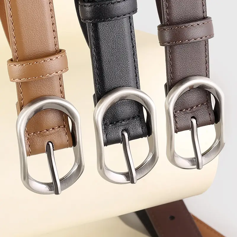 Women Brown Cowhide Belt with Silver Buckle 2024