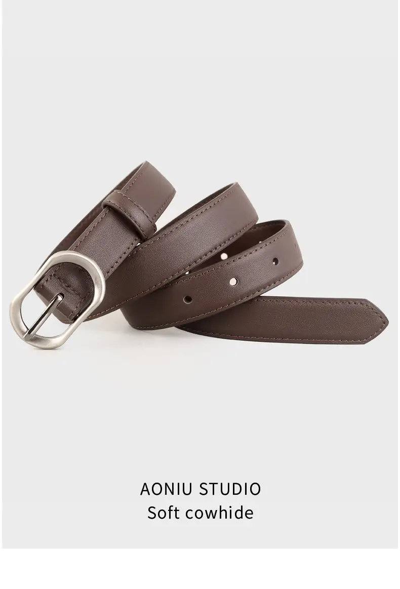 Women Brown Cowhide Belt with Silver Buckle 2024 — feature 13