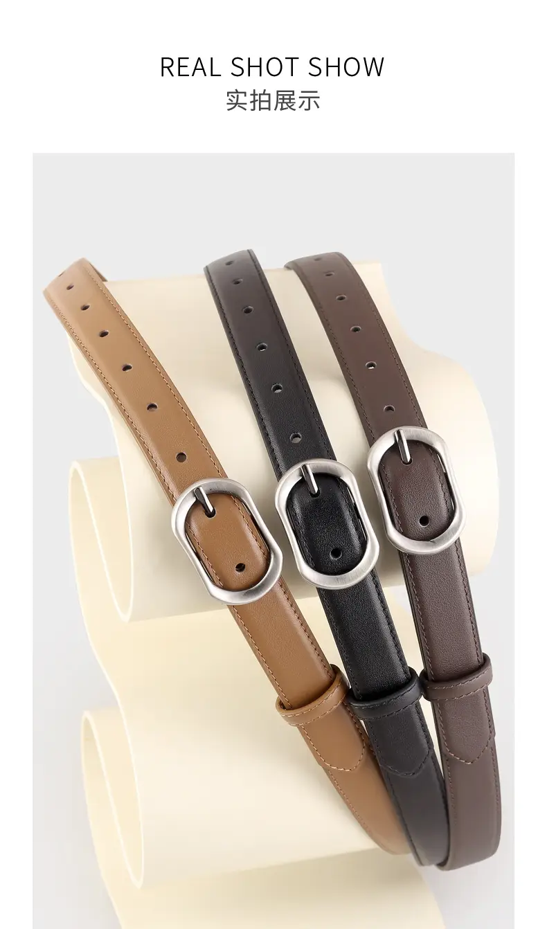 Women Brown Cowhide Belt with Silver Buckle 2024 — feature 14