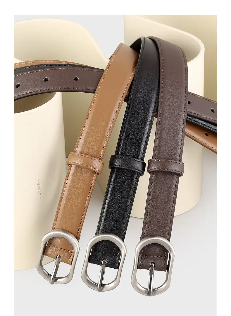 Women Brown Cowhide Belt with Silver Buckle 2024 — feature 15