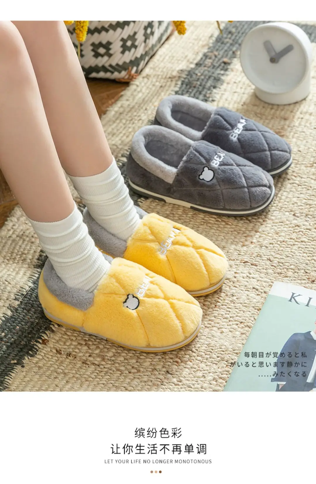 Men's Cotton Slippers with Heel, Men's Autumn and Winter Indoor Home Use, Fleece-Lined, Warm, Non-Slip Cotton Shoes for Winter Outdoor Wear — feature 11