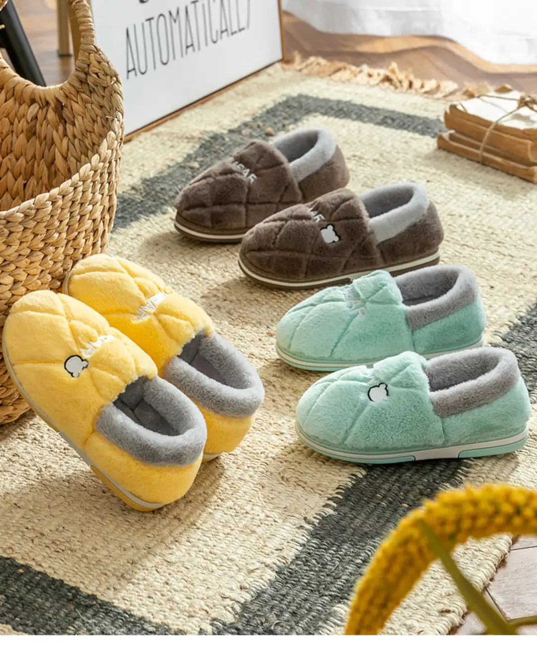 Men's Cotton Slippers with Heel, Men's Autumn and Winter Indoor Home Use, Fleece-Lined, Warm, Non-Slip Cotton Shoes for Winter Outdoor Wear — feature 17