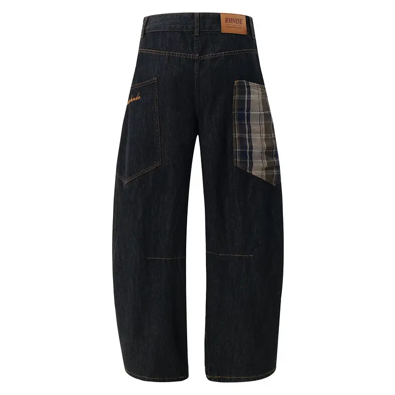 Men Women Dark Blue Slimming Wide Leg Jeans Machete Stitching