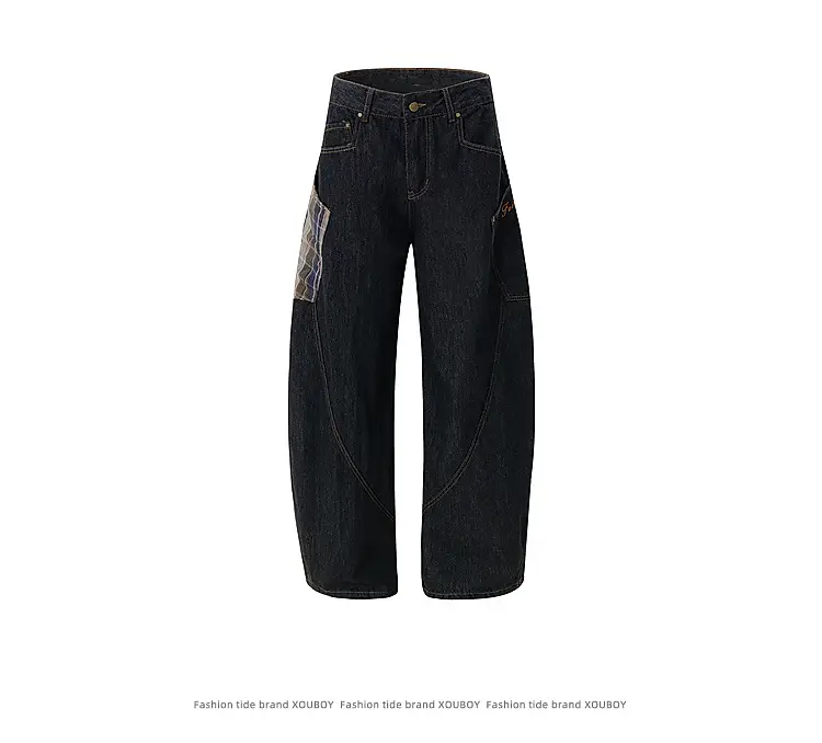 Men Women Dark Blue Slimming Wide Leg Jeans Machete Stitching — feature 6