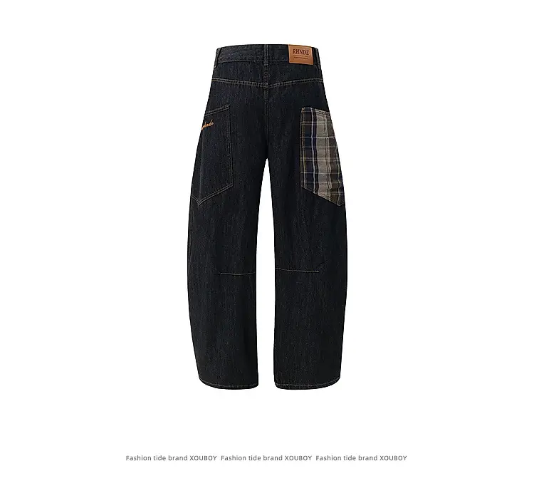Men Women Dark Blue Slimming Wide Leg Jeans Machete Stitching — feature 7