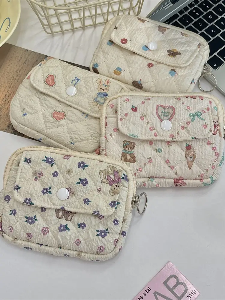 41224【Copyright】Cartoon Floral Multi-Functional Storage Bag, Organizer Bag, Id Card Holder, Key Coin Purse