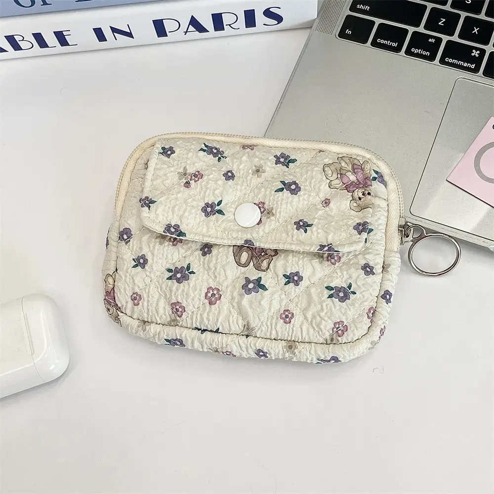 41224【Copyright】Cartoon Floral Multi-Functional Storage Bag, Organizer Bag, Id Card Holder, Key Coin Purse