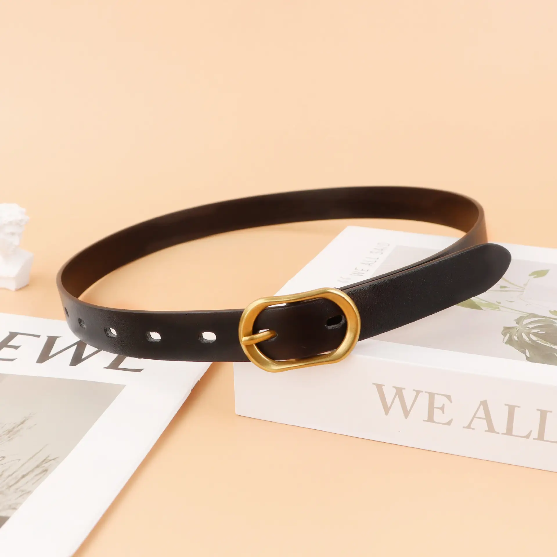 Women's Brown French Style Belt with Gold Pin Buckle - Image 4