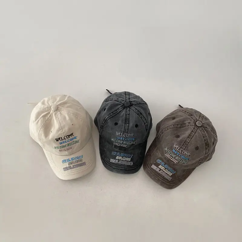 Children's Wash Denim Cap Beige Olive Grey Black Spring Autumn - Image 8