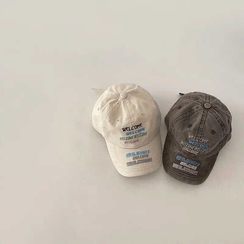 Children's Wash Denim Cap Beige Olive Grey Black Spring Autumn - Image 9