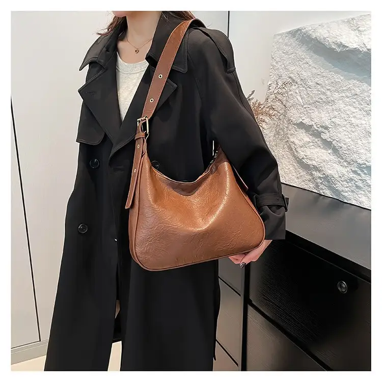 2024 Retro Shoulder Bag Black Brown Crossbody Commuter Tote - Image 6