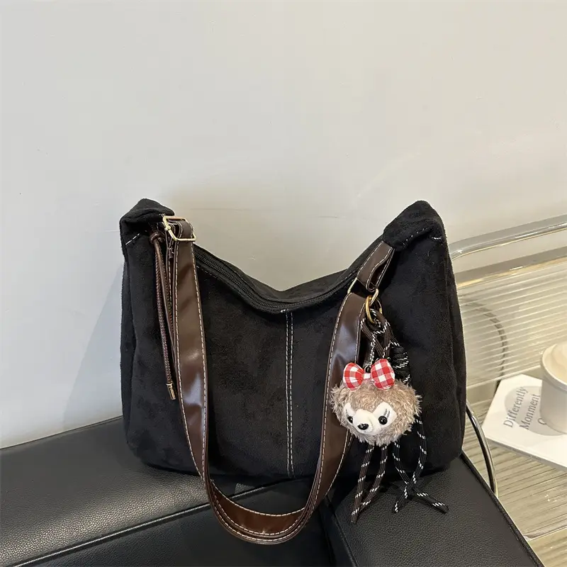 Frosted Shoulder Bag with Cute Keychain 2024 Winter - Image 10