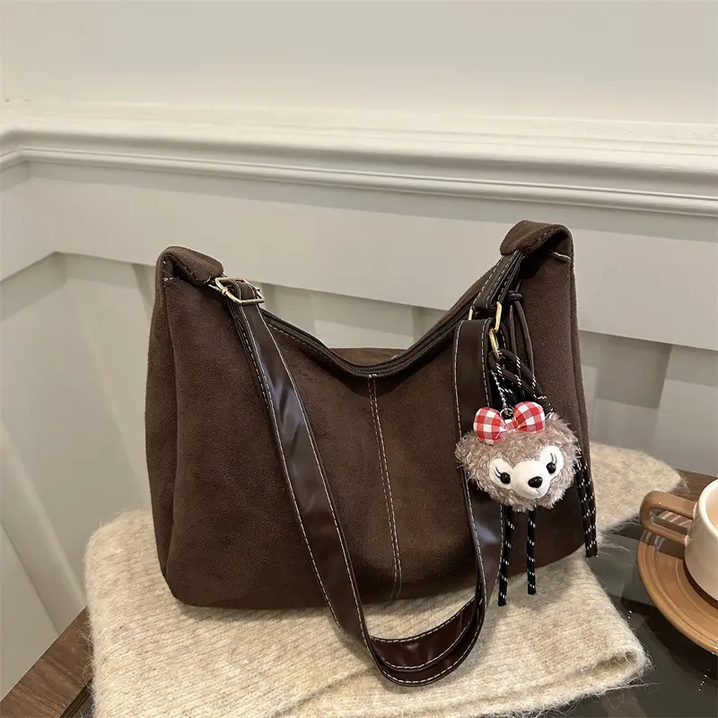 Frosted Shoulder Bag with Cute Keychain 2024 Winter - Image 12