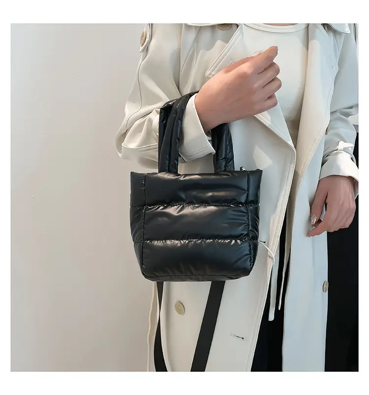 Women's Nylon Down Shoulder Bag Gray Artistic Stitching — feature 18