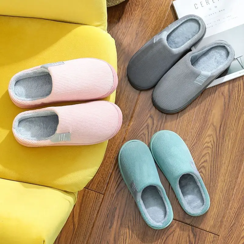 Cotton Slippers Men's Autumn and Winter Indoor Household fleece-lined Non-slip Slippers Women's Winter Couple's Thick Bottom Warm Moon Slippers