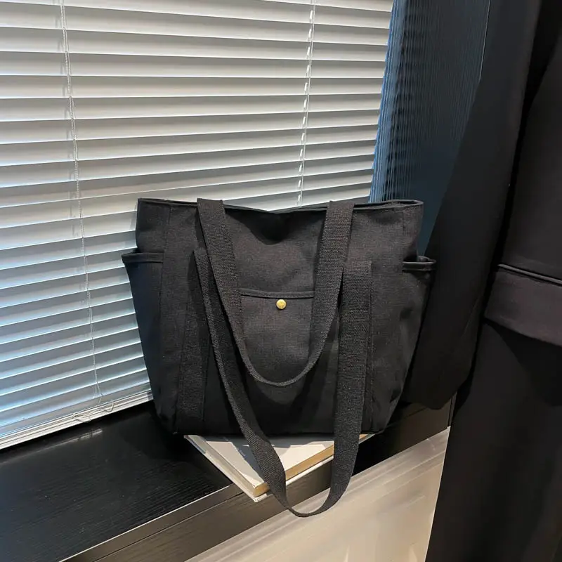 Large Canvas Canvas Tote Bag for Women Black - Image 3
