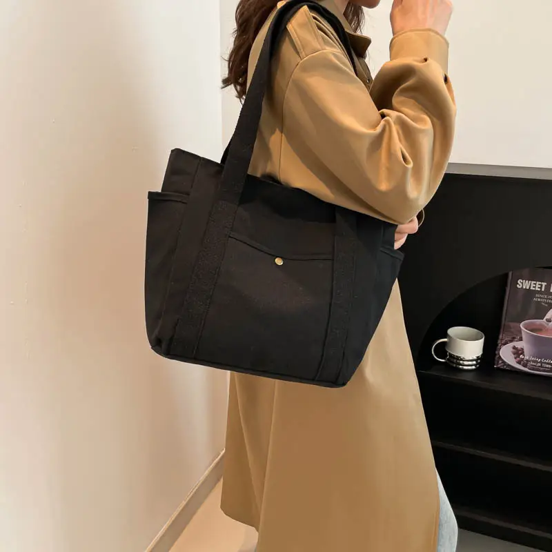 Large Canvas Canvas Tote Bag for Women Black - Image 5