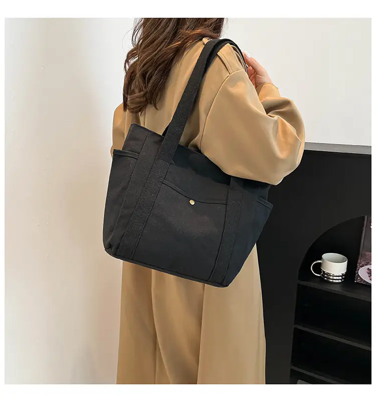 Large Canvas Canvas Tote Bag for Women Black — feature 12