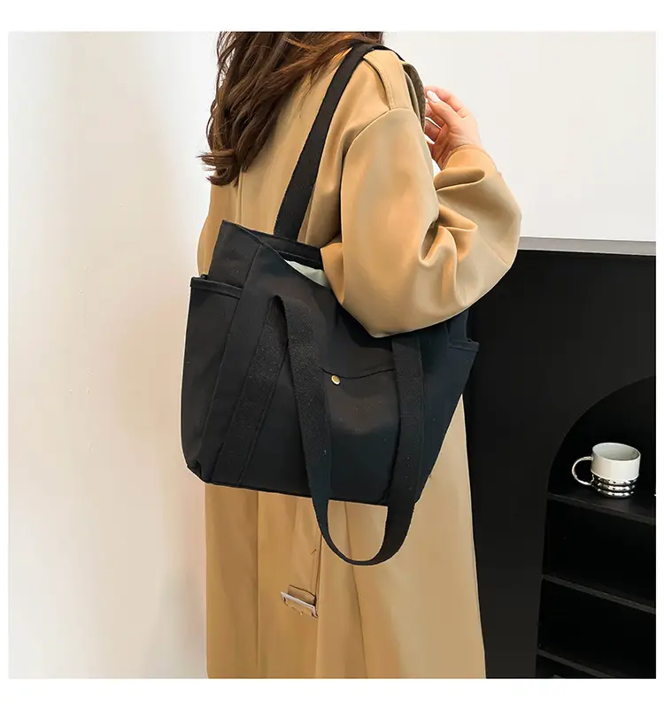 Large Canvas Canvas Tote Bag for Women Black — feature 13