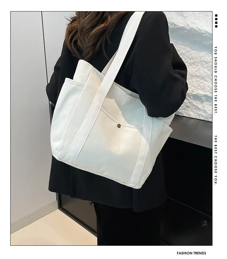 Large Canvas Canvas Tote Bag for Women Black — feature 2