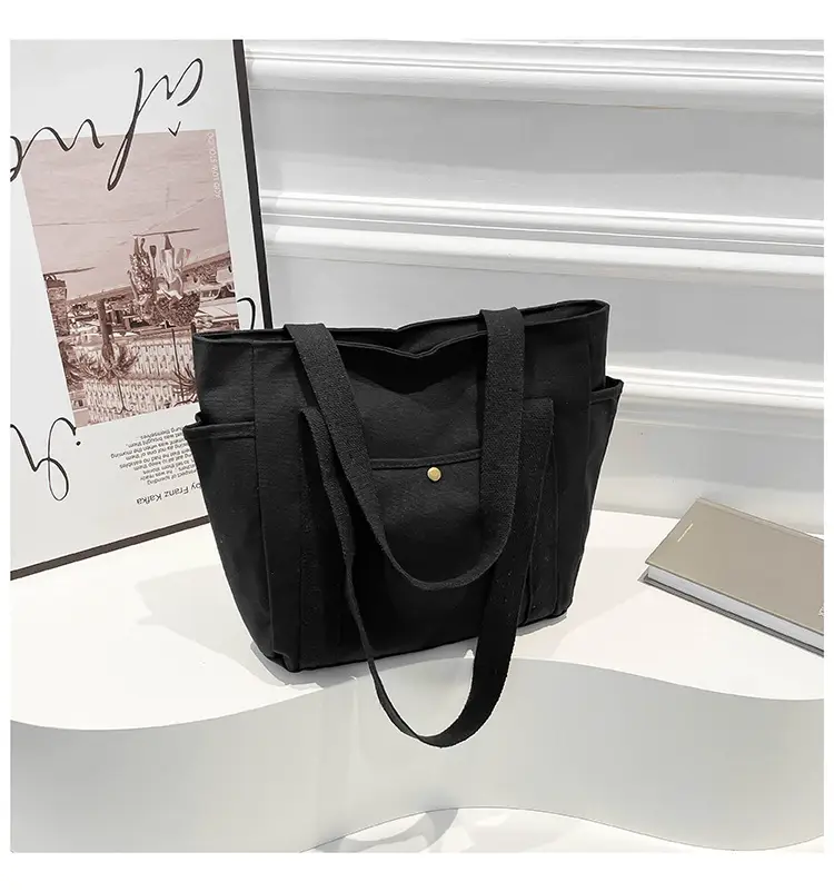 Large Canvas Canvas Tote Bag for Women Black — feature 20
