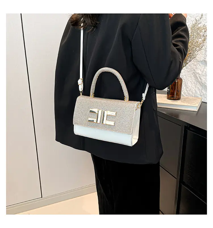 Women's Stitching Handbag Grey Square Shoulder Crossbody — feature 18