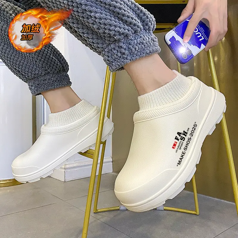 Socks Cotton Slippers Men's Winter fleece-lined Warm Snow Boots Outwear Youth Sports Non-slip Waterproof Cotton Shoes - Image 4