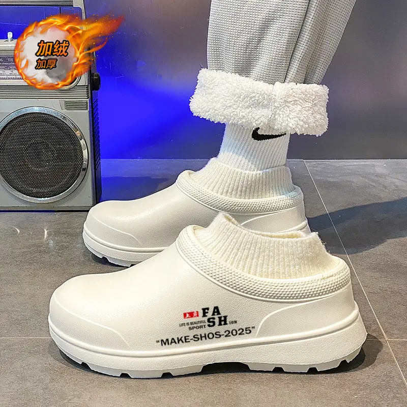 Socks Cotton Slippers Men's Winter fleece-lined Warm Snow Boots Outwear Youth Sports Non-slip Waterproof Cotton Shoes - Image 6