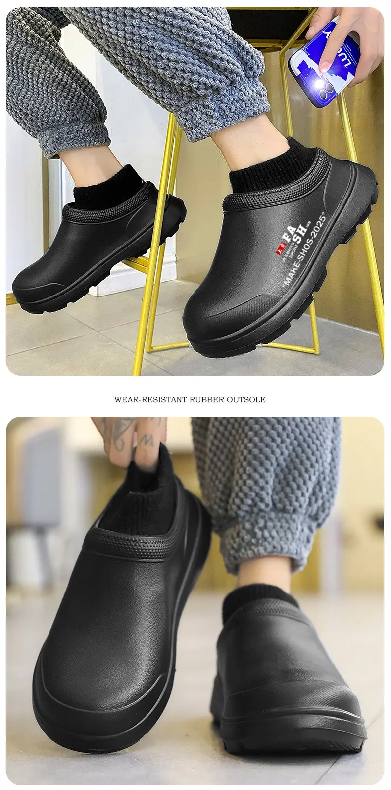 Socks Cotton Slippers Men's Winter fleece-lined Warm Snow Boots Outwear Youth Sports Non-slip Waterproof Cotton Shoes — feature 13