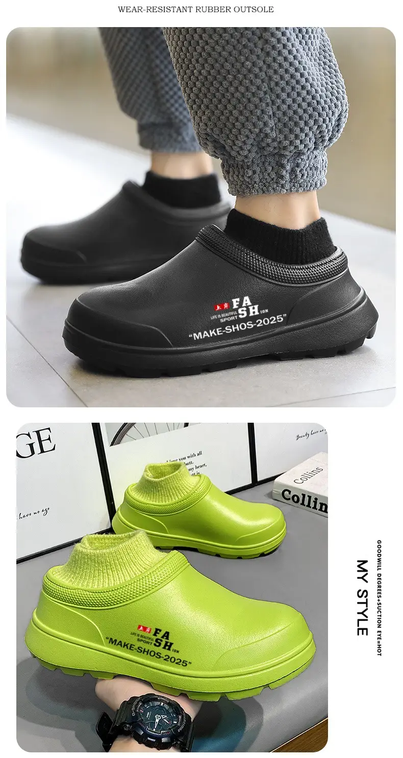 Socks Cotton Slippers Men's Winter fleece-lined Warm Snow Boots Outwear Youth Sports Non-slip Waterproof Cotton Shoes — feature 14