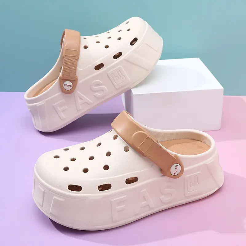 Hole Shoes Women's Outer Wear Thick Sole Heightened Non-slip Slippers Breathable EVA Dung-feeling All-match Non-stinky Feet Beach Sandals - Image 8