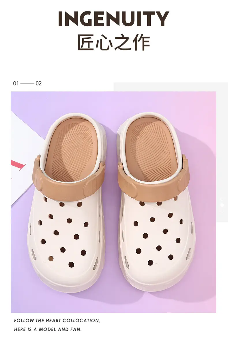Hole Shoes Women's Outer Wear Thick Sole Heightened Non-slip Slippers Breathable EVA Dung-feeling All-match Non-stinky Feet Beach Sandals — feature 13