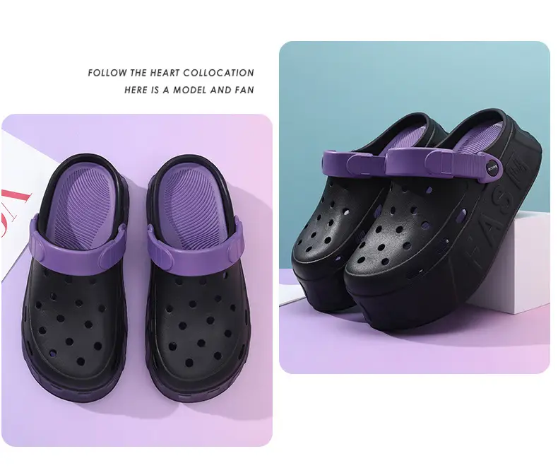 Hole Shoes Women's Outer Wear Thick Sole Heightened Non-slip Slippers Breathable EVA Dung-feeling All-match Non-stinky Feet Beach Sandals — feature 21