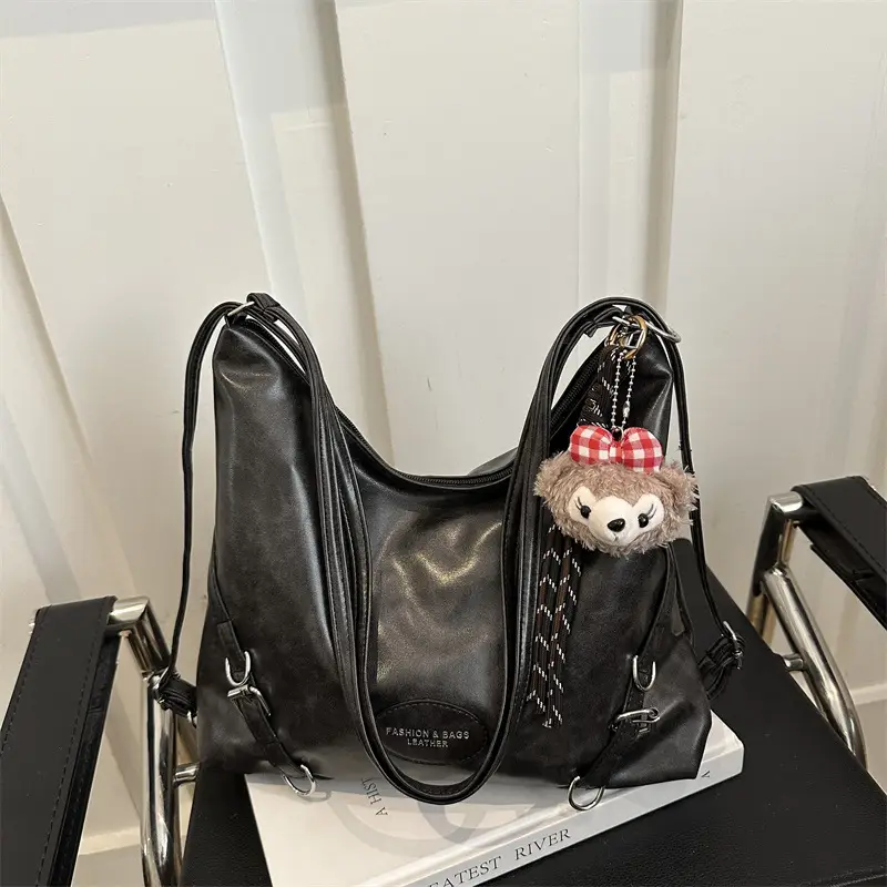 Women's Winter Stylish Shoulder Tote Bag Black 2024 - Image 4