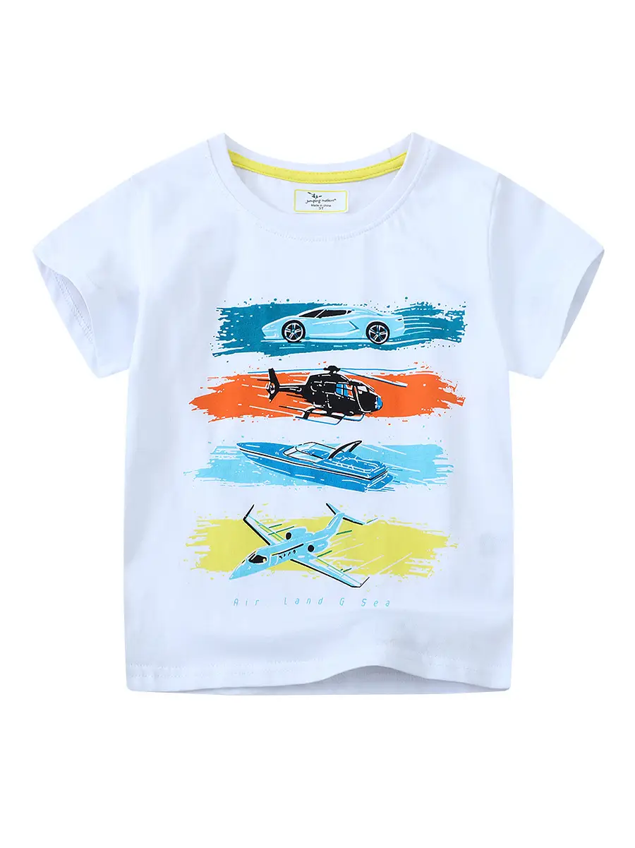 Kids Car Graphic T-Shirt White Short Sleeve Boys