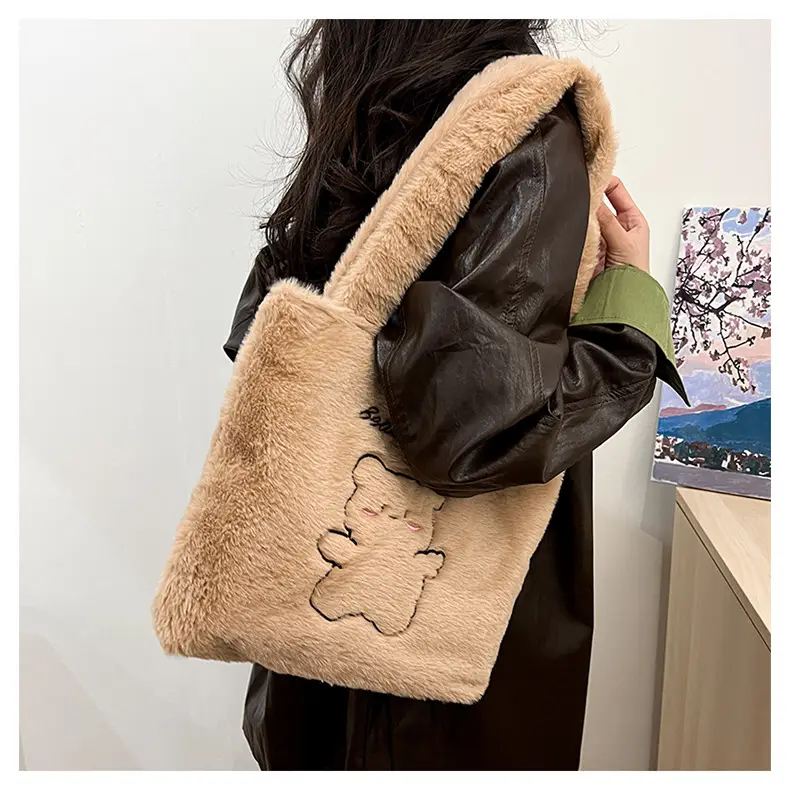 Japanese Bear Plush Shoulder Bag Large Capacity Autumn Winter — feature 22